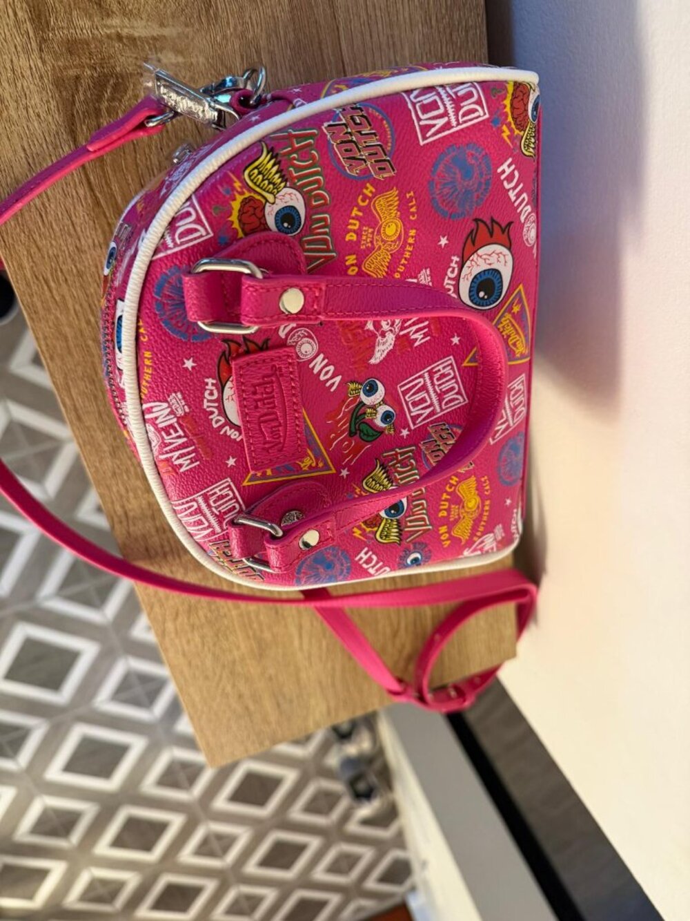 Von Dutch Pink Y2K Bowling Shoulder Crossbody Bag